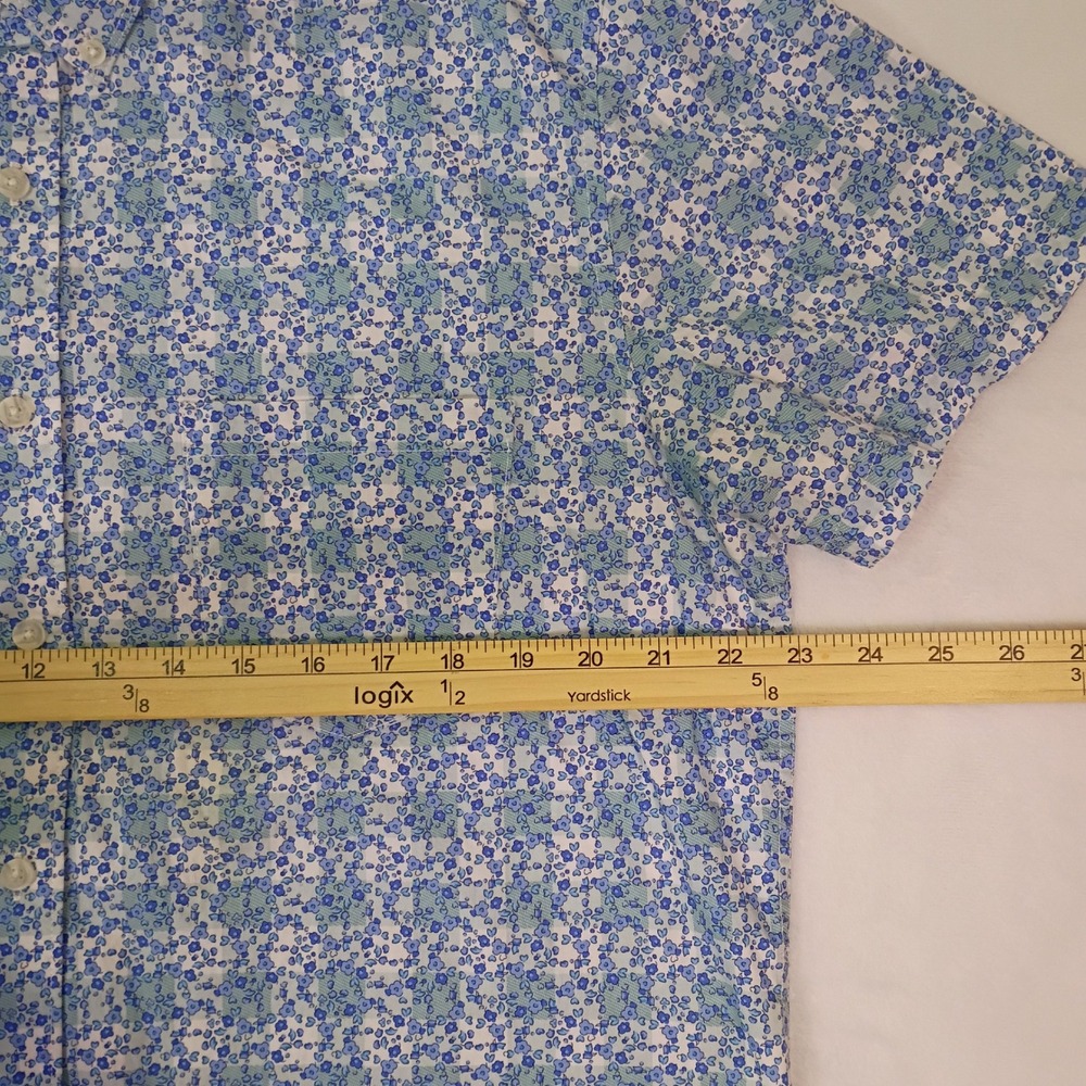 ConStruct Mens Blue White Floral Print Short Sleeve Stretch Button Down Shirt L - Picture 8 of 12
